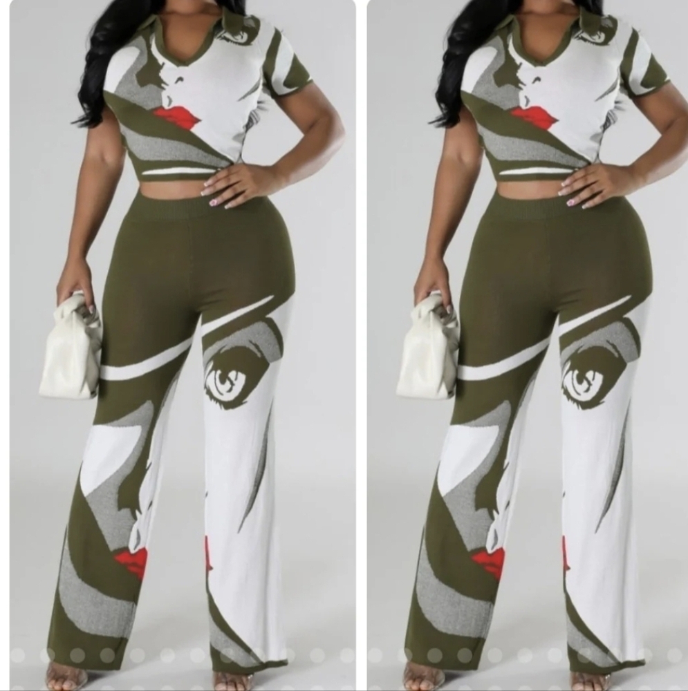 Stylish Olive Green and White Graphic Set